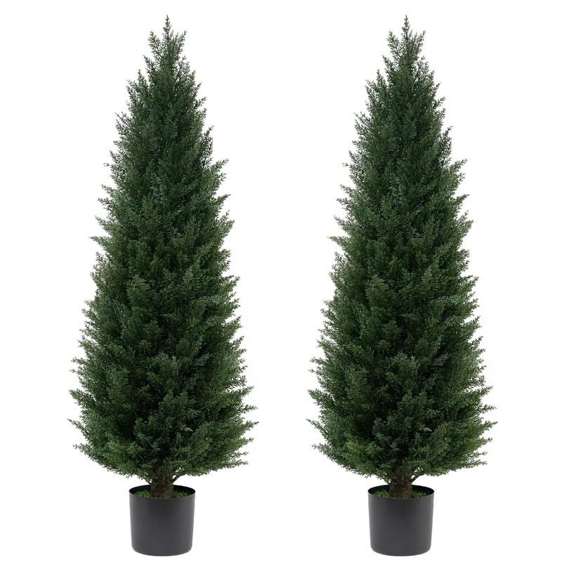 ECOLVANT Two 4FT Artificial Cedar Trees Artificial Topiary UV Resistant Potted Plant Artificial Outdoor Tree Artificial Plants for Indoor Outdoor Garden
