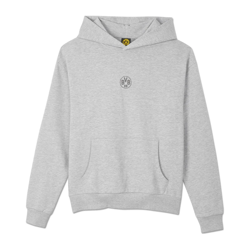 Borussia Dortmund BVB Hoodie Essentials, Grauer Kapuzenpullover Hooded Sweatshirt, Gray, S