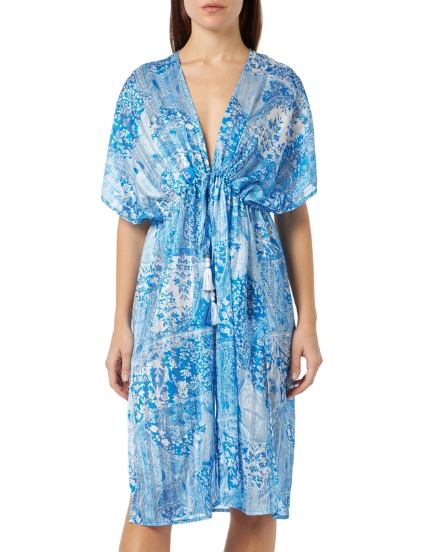 aleva Women's Kimono, Blue White, S