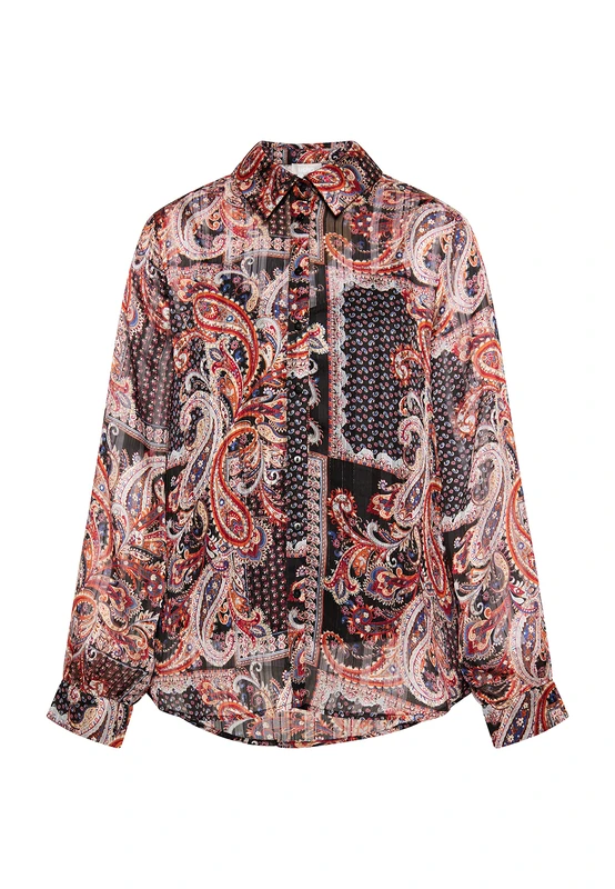 LEOMIA Women's Blouse, Black Multi-Coloured, M
