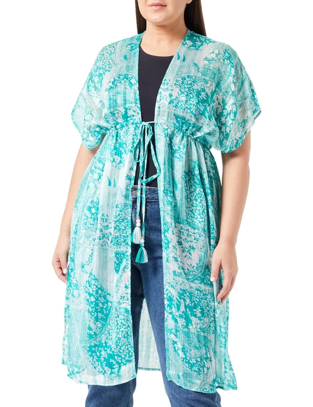 ZITHA Women's Kimono, Green White, XL