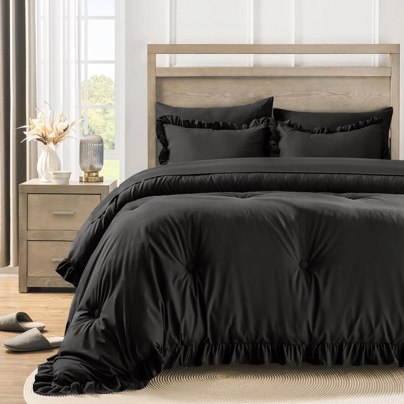QUIETSEA King Size Bed in a Bag Black, 7 Pieces King Size Comforter Set