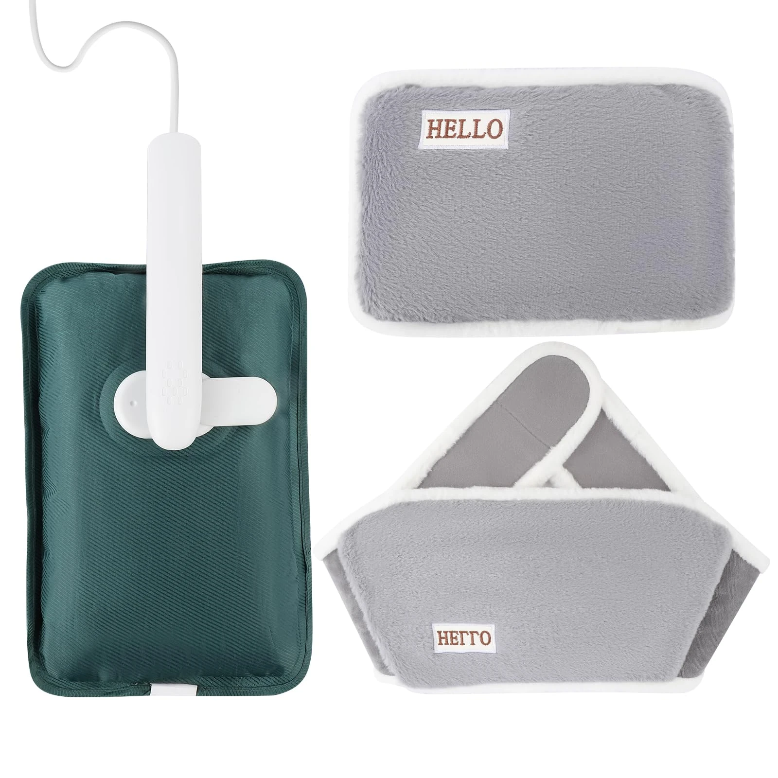 Electric Hot Water Bottle with Soft Fabric Belt and Warm Bag,Rechargeable Hot Water Bag for Shoulders,Waist,Cramps,Neck Pain Relief（Grey