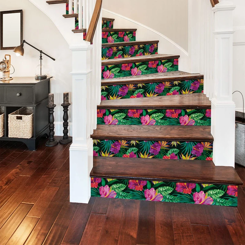 Ambiance Sticker Stickers Stair Tiles Tropical Riser Saint Bartholomew Sticker for Stairs Cement Tiles – 2 Strips of 15 cm x 105 cm