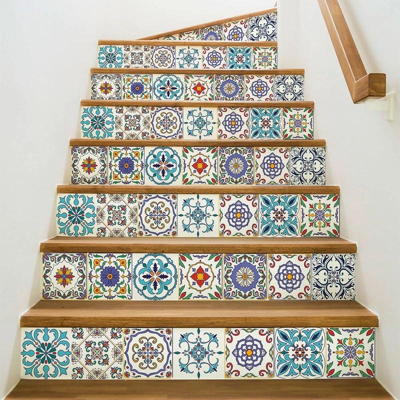 Ambiance Sticker Ludivina Stair Tile Stickers for Stairs Tiles - 2 Strips of 19.5 cm x 136.5 cm - Image 1