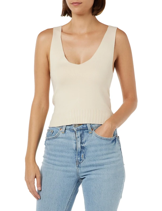 NAEMI Women's Knit Tank Top, Beige, S
