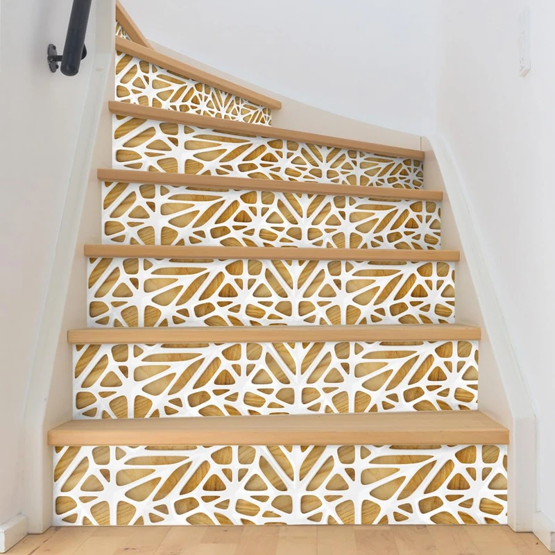 Ambiance Sticker Stair Tile Stickers White Wood Design for Stairs Cement Tiles – 2 Strips of 16 x 112 cm