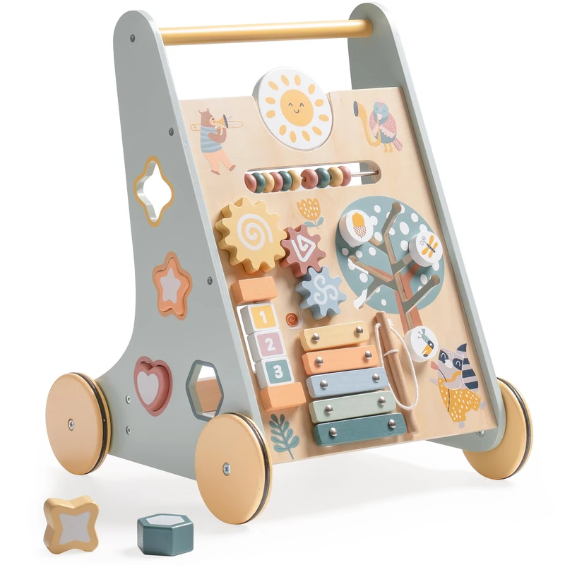 ROBUD Wooden Baby Walker, Blue, Ages 0-1, with Activity Center and Storage