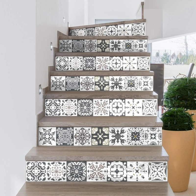 Ambiance Sticker Romolo Staircase Tile Stickers for Stairs Cement Tiles – 2 Strips of 20 x 140 cm