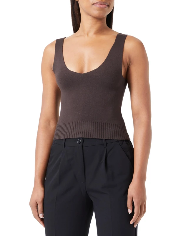 NAEMI Women's Knit Tank Top, Dark Brown, S