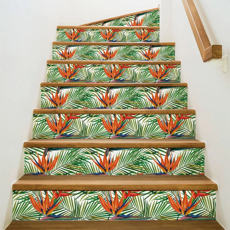 Ambiance Sticker Stair Tile Stickers - Tropical Angol Sticker for Stairs Cement Tiles - 2 Strips of 15 cm x 105 cm