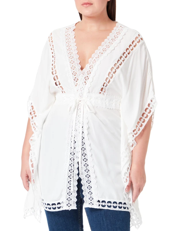 ZITHA Women's Kimono with Hole tip, Wool White, XL
