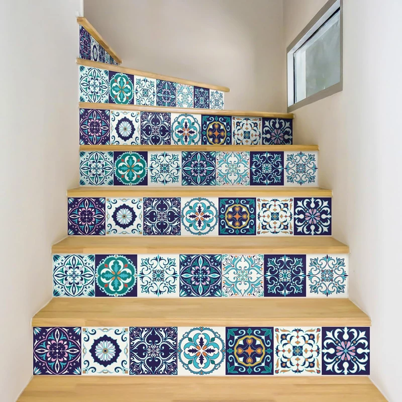 Ambiance Sticker Nando Staircase Tile Stickers for Stairs Cement Tiles – 2 Strips of 15 x 105 cm - Image 1