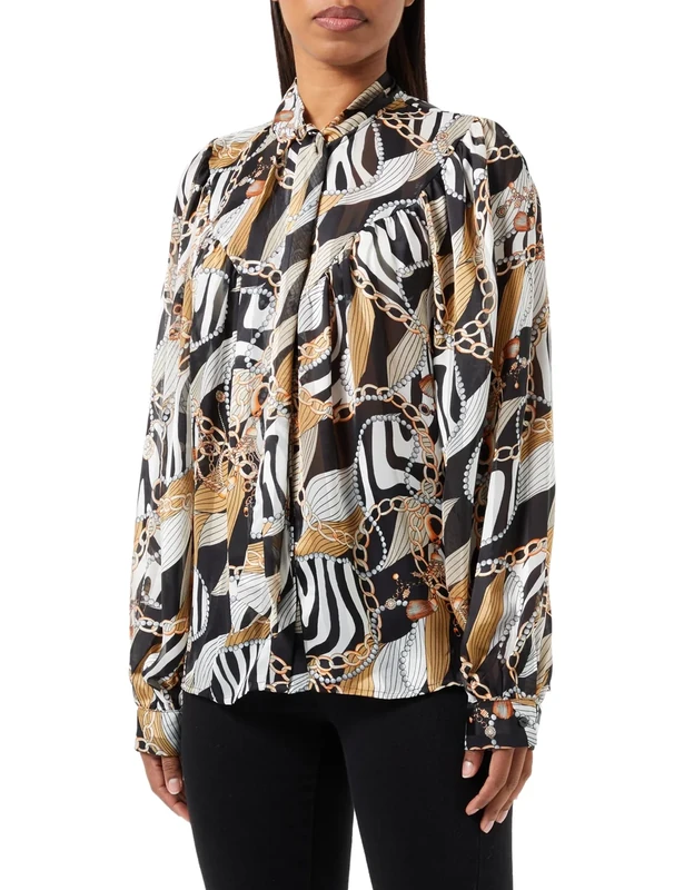 nascita Women's Tie Blouse, Black Multi-Coloured, Large