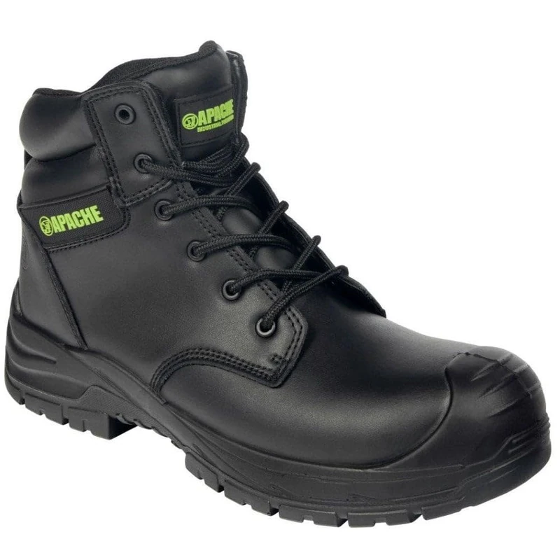Apache Mens Work Boots | Edmonton Waterproof Safety Shoe | Black UK Size 9 | Recycled Leather | 100% Non Metallic | Composite Toe Cap and Midsole | All Day Comfort