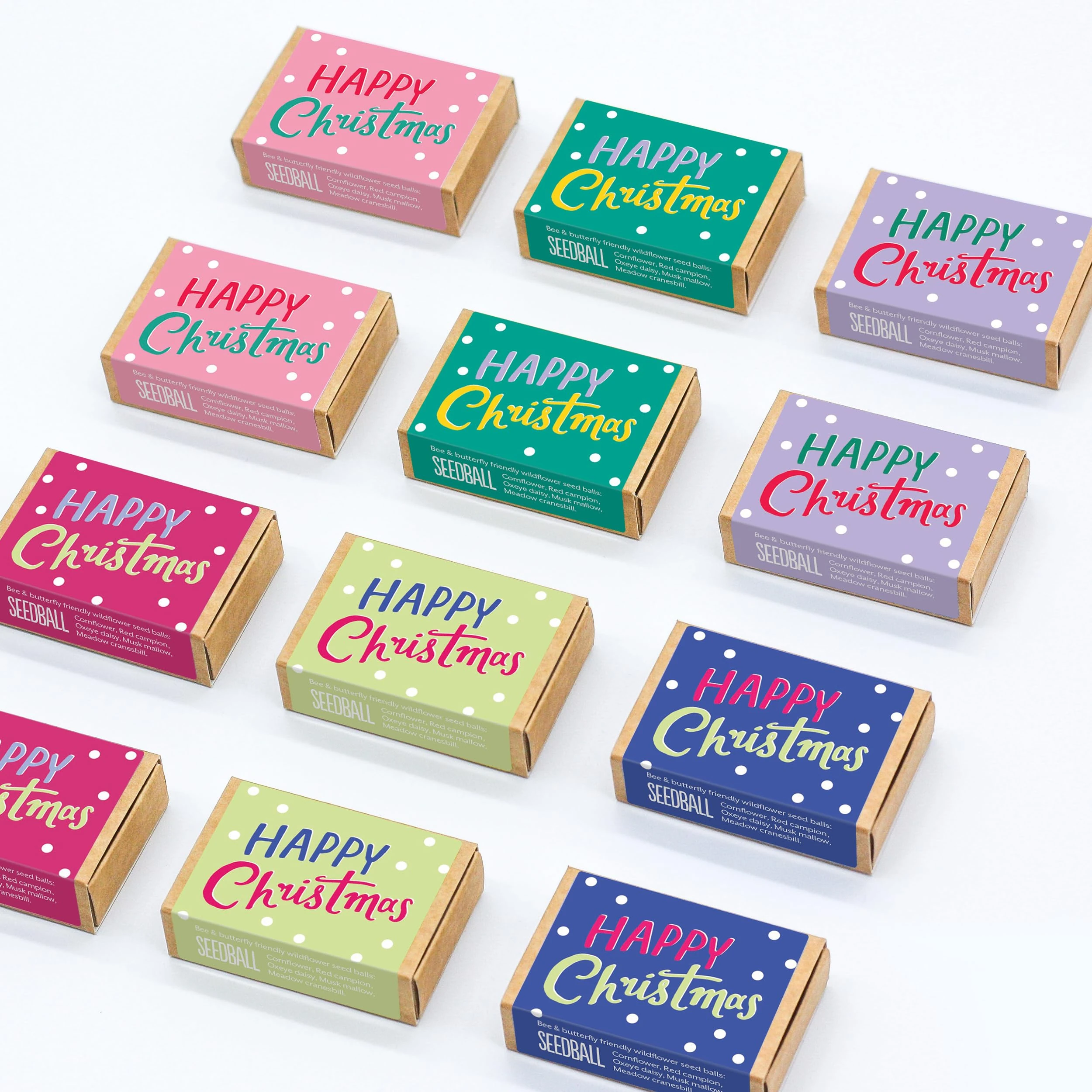 SEEDBALL Happy Christmas Bees Wildflower Seed Bombs & Stocking Filler Gifts (Pack of 12, 6 Balls per Box) | Eco Friendly British Wild Flower Seed Mix for Garden Wildlife - Cute Santa Gardening Gift