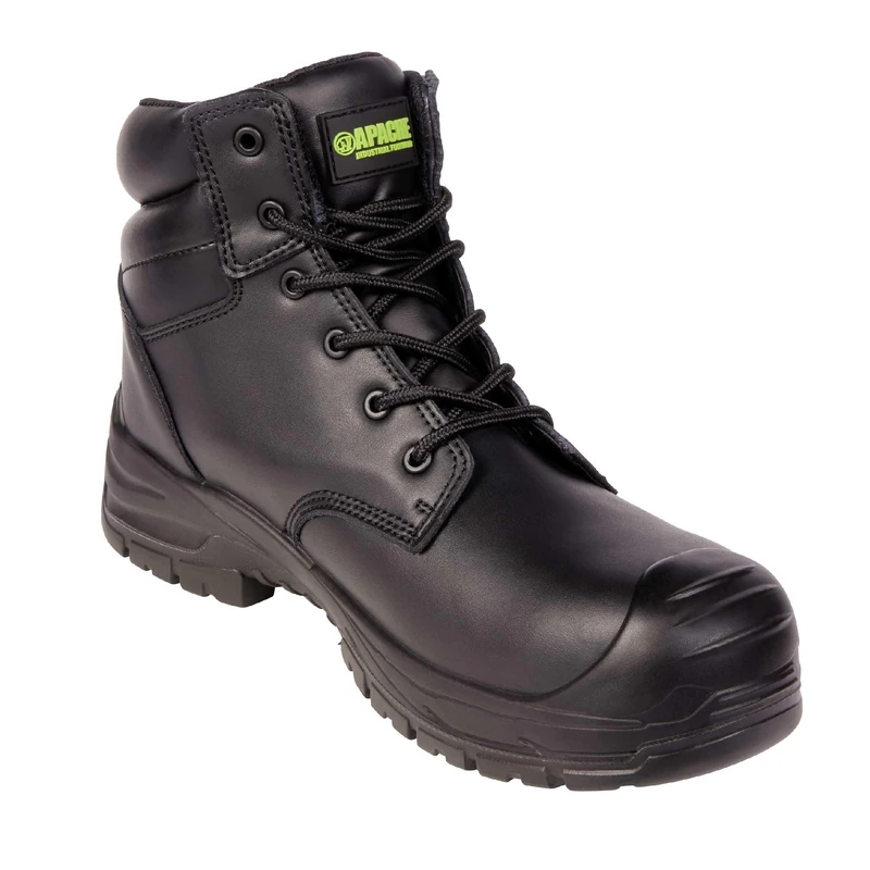 Apache Mens Work Boots | Edmonton Waterproof Safety Shoe | Black UK Size 11 | Recycled Leather | 100% Non Metallic | Composite Toe Cap and Midsole | All Day Comfort