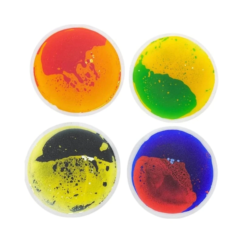 Playlearn Round Liquid Floor Sensory Tiles Set of 4-30cm, Vibrant Colours in Motion for Engaging Play