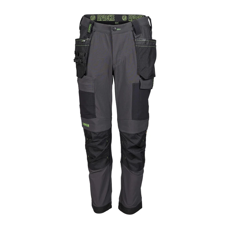 Apache Mens Work Trousers | Calgary Slim Fit Work Trousers | Black and Grey | UK Size 36W 31L | 4 Way Stretch Fabric | Cordura Holster Pockets | All Day Comfort - Image 1
