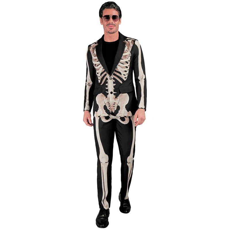 Widmann - Skeleton Costume Suit Jacket and Trousers Glow Under UV Light Bone Man Halloween Fancy Dress