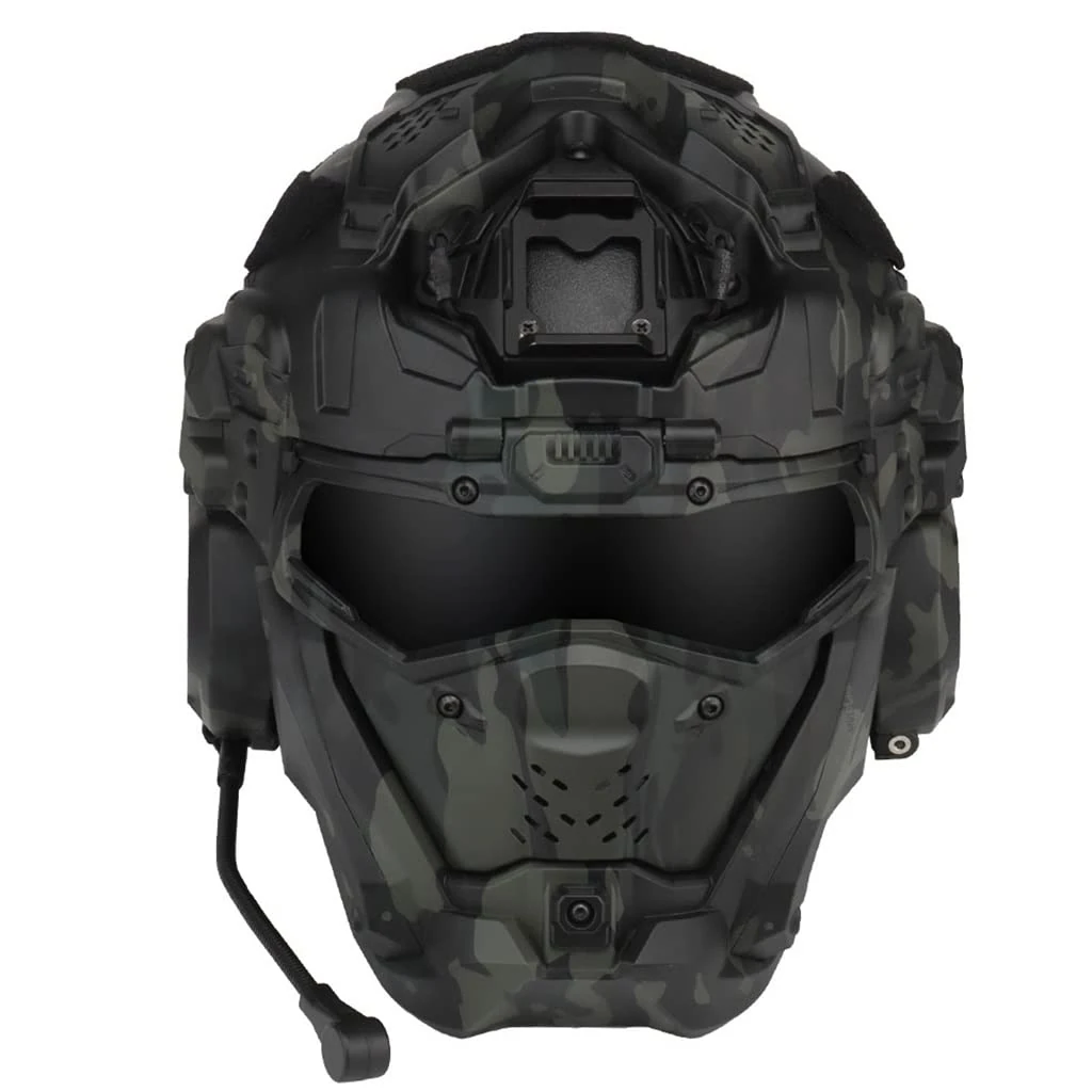 TS TAC-SKY Tactical Assault Helmet With Mask Headset Fan Night Vision Stand Military Hunting Paintball Airsoft Accessories Equipment Gear (Color : BCP)