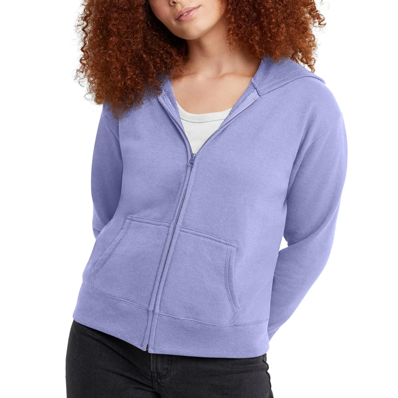 Hanes Hoodie, EcoSmart Fleece Full, Zip-up Hooded Sweatshirt for Women, Peri Blue, S
