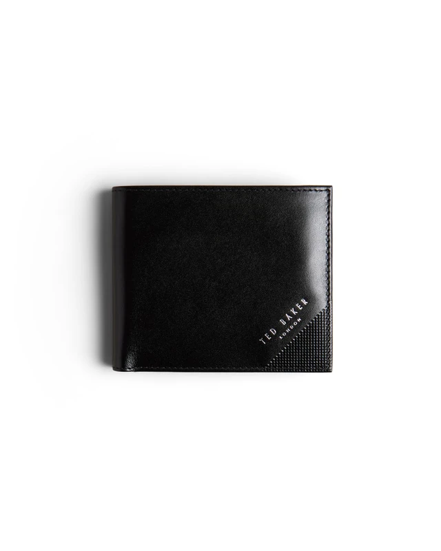 Ted Baker London PRUGS-Embossed Corner Leather Bifold, Black