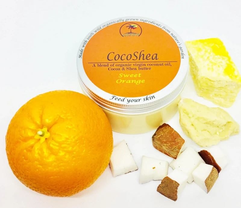 CocoaShea | Sweet Orange Body Cream | Vegan skincare | Made with Raw Sea Moss Cream with Coconut Oil, Argon, Advocado oils, Shea and Cocoa butter for health, beauty orange peel and essential oil