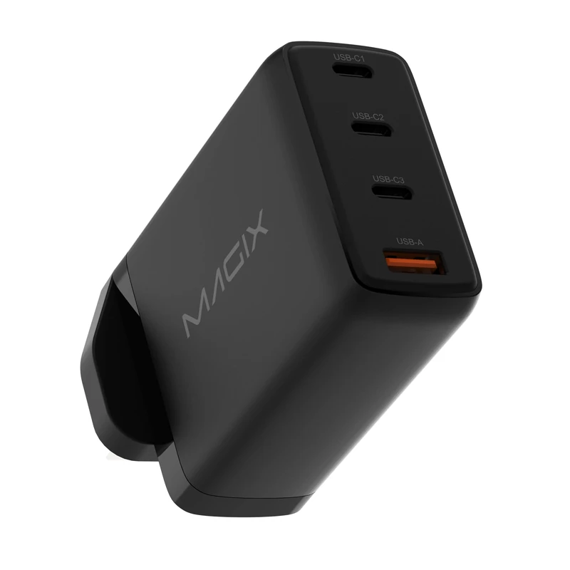 Magix 120W 4-Port Plug, USB C GaN Charger PD Power Delivery, 3x USB-C and 1x USB-A ports, for MacBook Pro/Air, iPad Mini, iPhone 15/14/13/12 Series, Galaxy S23, Pixel 7, Matebook, and More (UK PLUG)