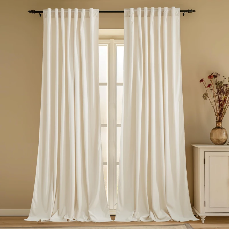 StangH Ivory White Velvet Curtains Nursery Bedroom Privacy Light Dimming Window Drapes Back Tab Elegant Home Decor for Sliding Door Living Room, W62 x L84 inches, 2 Panels