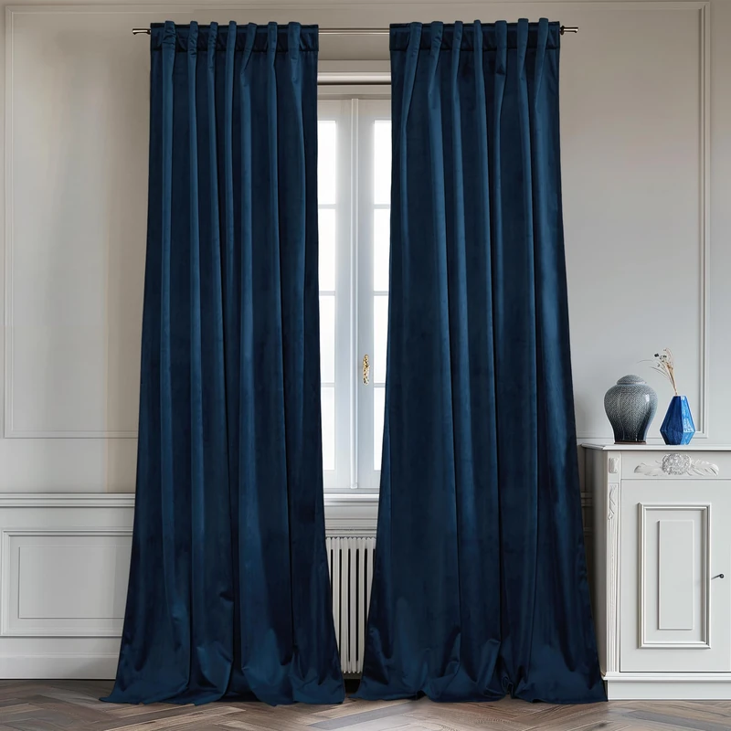 StangH Super Soft Velvet Curtains Back Tab Navy Blue Curtains for Sliding Door Luxury Decor Thermal Insulated Blackout Drapes for Office/Studio/Dining Room, W62 x L96, 2 Panels