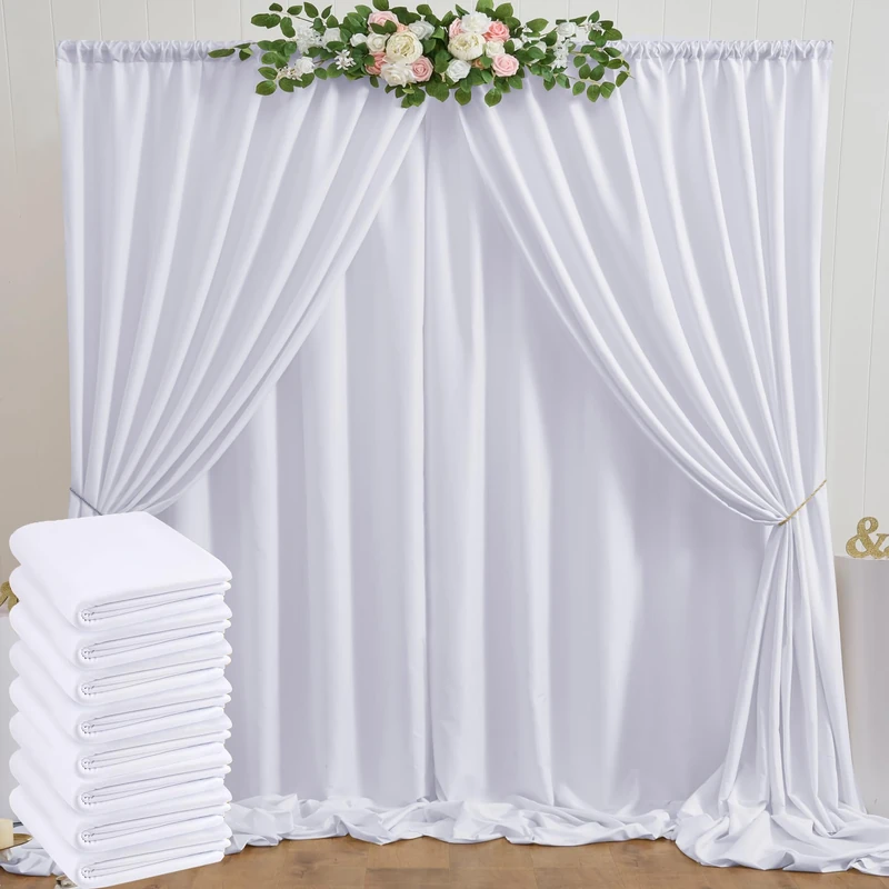 Htper 40ft x 10ft White Backdrop Curtain Panels for Parties, Thick Wrinkle Resistant 8 Panels Polyester Wedding Backdrop Drapes for Birthday Photography Party Home Decorations