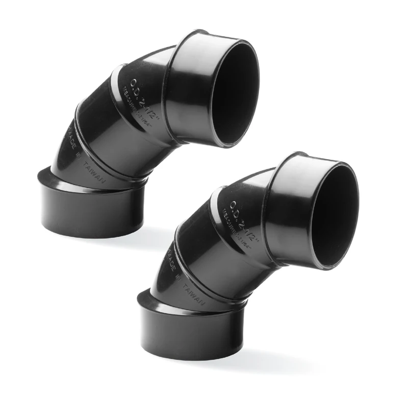 PowerTec (Black), 70344-P2 2-1/2" OD 90 Degree Elbow-ABS Plastic Dust Collector Connector, 2 PK, 2.5"
