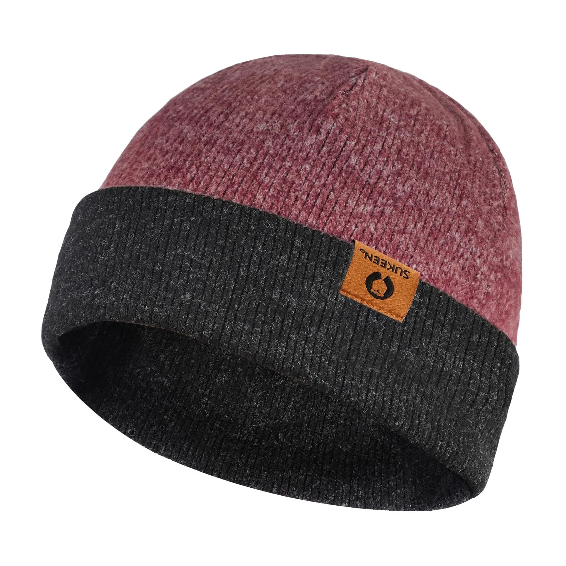 Men's Two-Tone Knit Beanie - Stretchy Soft Warm Daily Cuffed Winter Hat, Unisex Comfortable Wooly Beanie Gifts