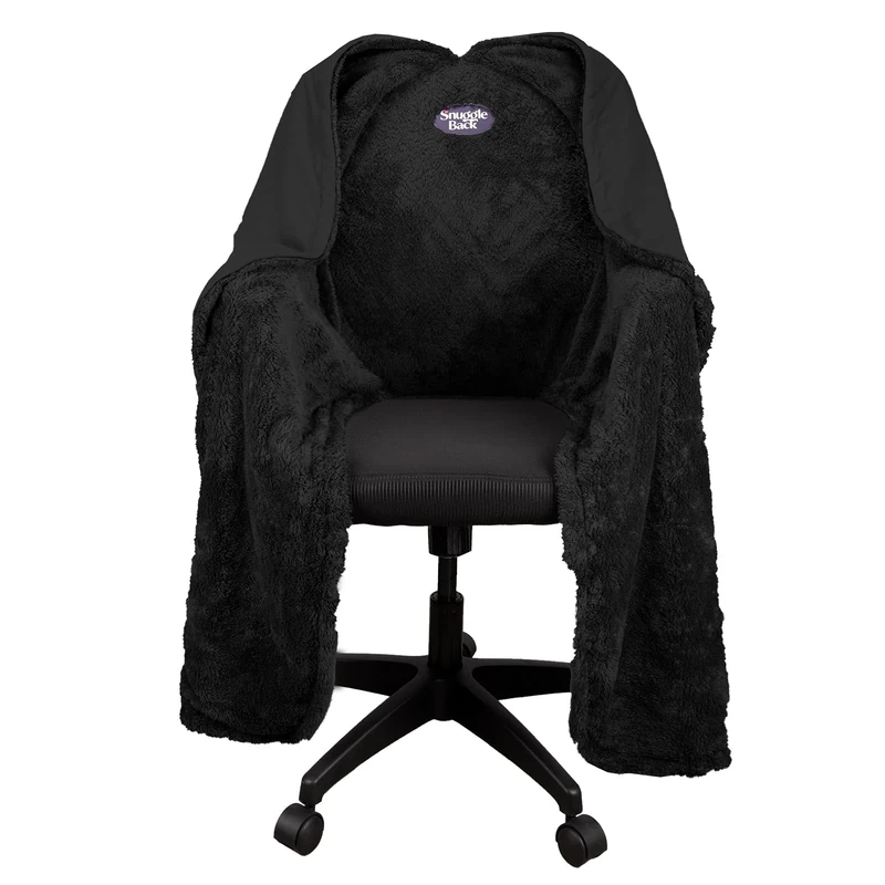 The Original Office Chair Blanket by SnuggleBack; Cozy Comfy Office Desk Chair Wrap Attaches for Convenient Heat. Stay Warm In The Winter or Summer. Black Pattern Fleece with Sherpa Fur Lining - Image 1