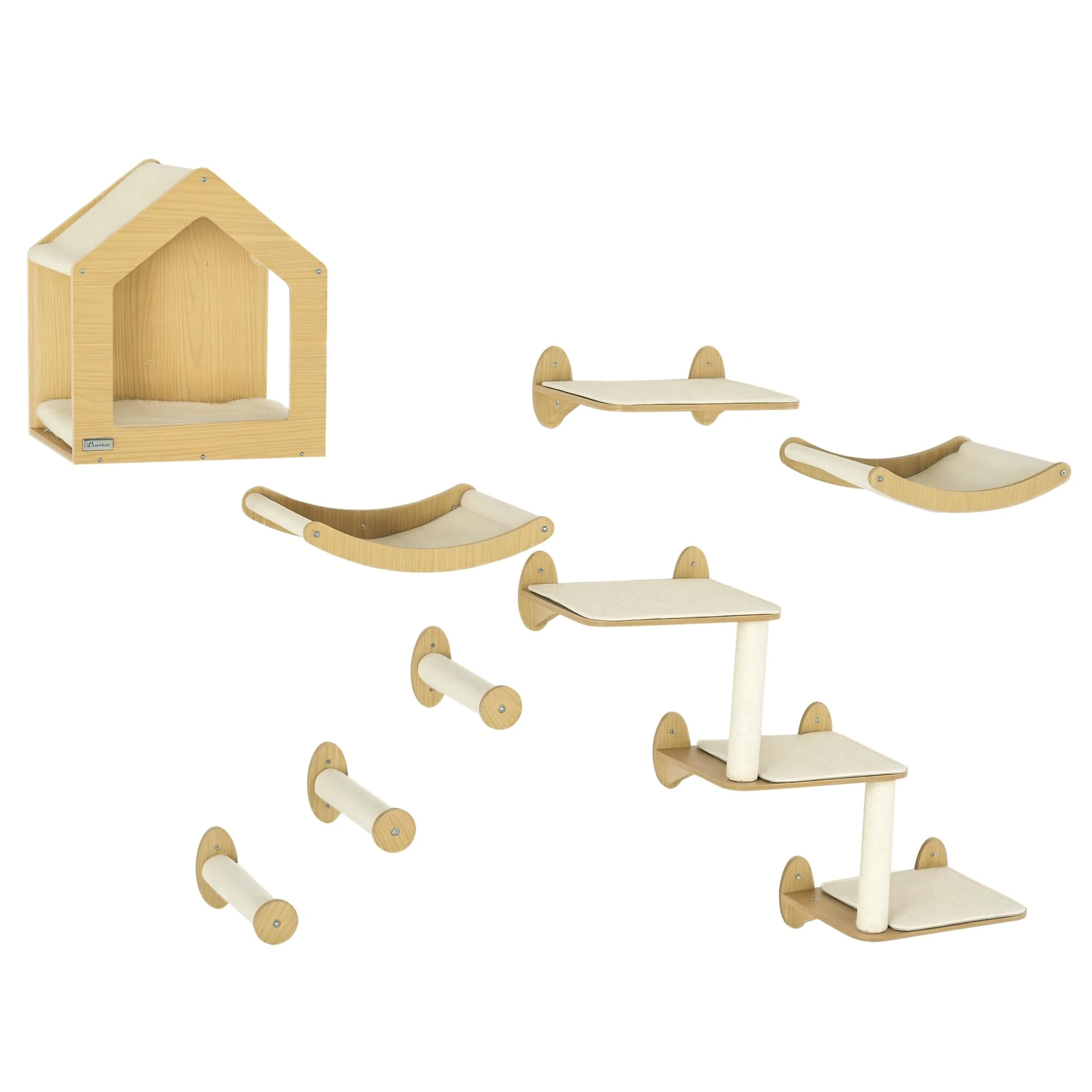 PawHut 8 Piece Cat Shelves Set with Cat House, 3 Perches