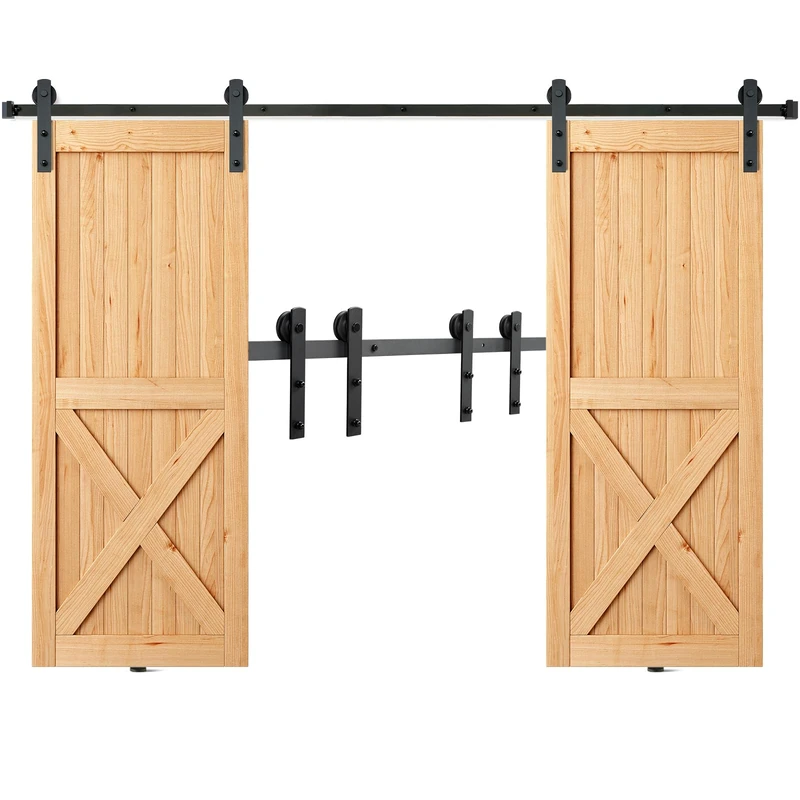VEVOR 8FT Sliding Barn Door Hardware Kit, 330LBS Heavy Duty Barn Door Track Kit for Double Doors, Fit 3.7-4.3FT Total Wide and 1.3"-1.8" Thick 2 Door Panel, with Smooth & Silent Pulley (I Shape)