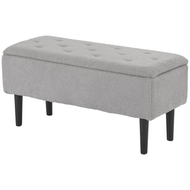 HOMCOM 57L Storage Ottoman, End of Bed Bench with Wooden Legs, Fabric Footstool for Living Room, Bedroom, 95 x 38 x 45cm, Grey