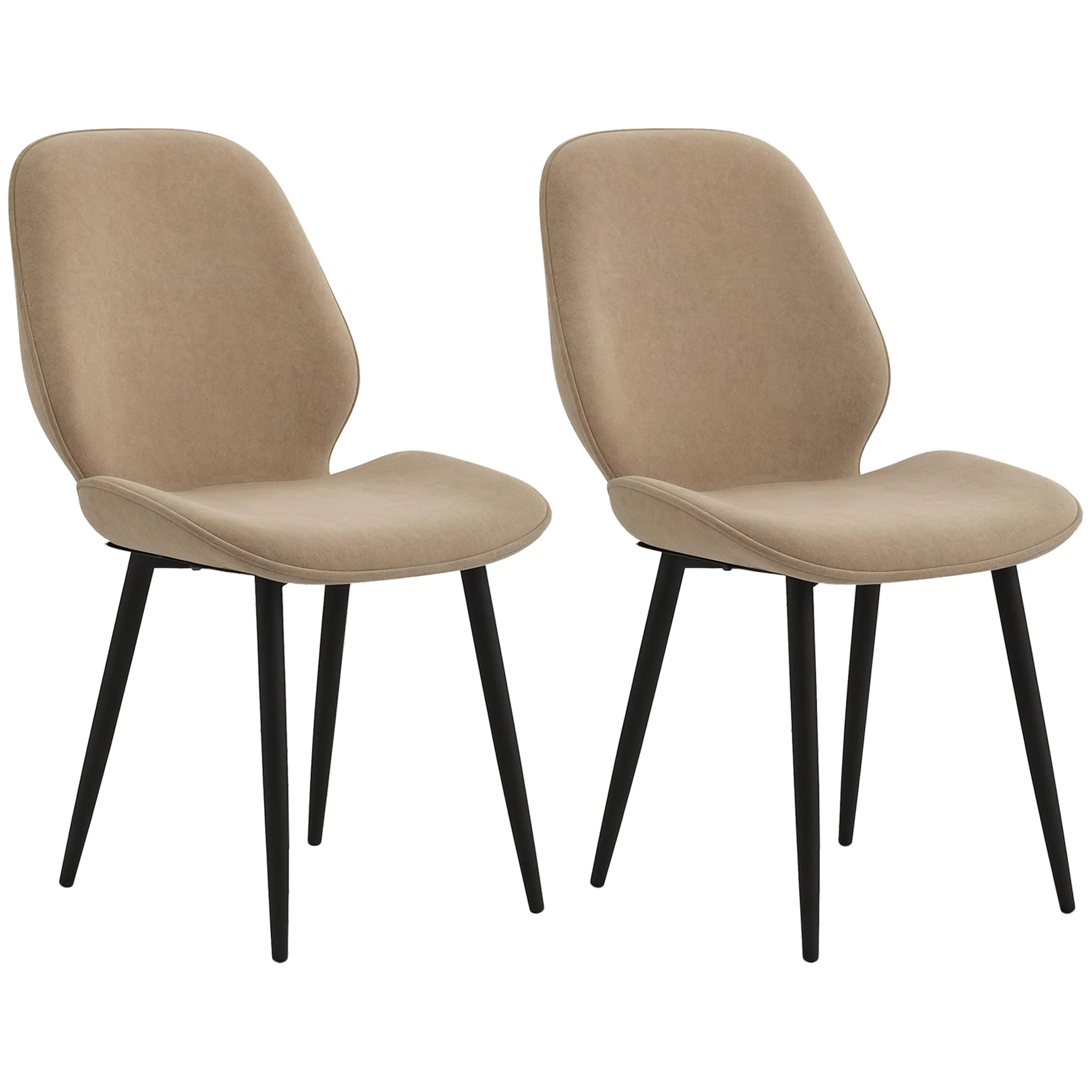 HOMCOM Dining Chairs Set of 2, Velvet Fabric Upholstered Kitchen Chairs with Solid Metal Legs for Dining Room, Living Room, Lounge, Light Brown