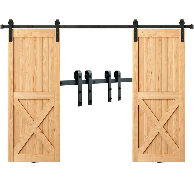 VEVOR 8FT Sliding Barn Door Hardware Kit, 330LBS Heavy Duty Barn Door Track Kit for Double Doors, Fit 3.7-4.3FT Total Wide and 1.3"-1.8" Thick 2 Door Panel, with Smooth & Silent Pulley (J Shape)