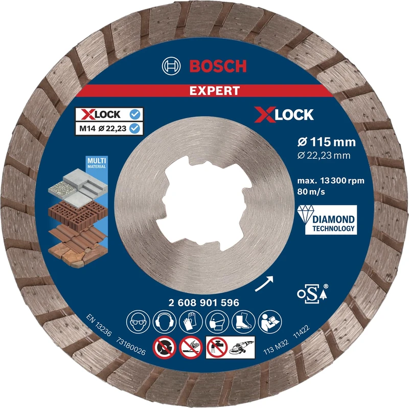 Bosch 1x EXPERT Multi Material turbo Diamond Cutting Disc (for Concrete, Brick, Ø 115 mm, Professional Accessory Small Angle Grinder)