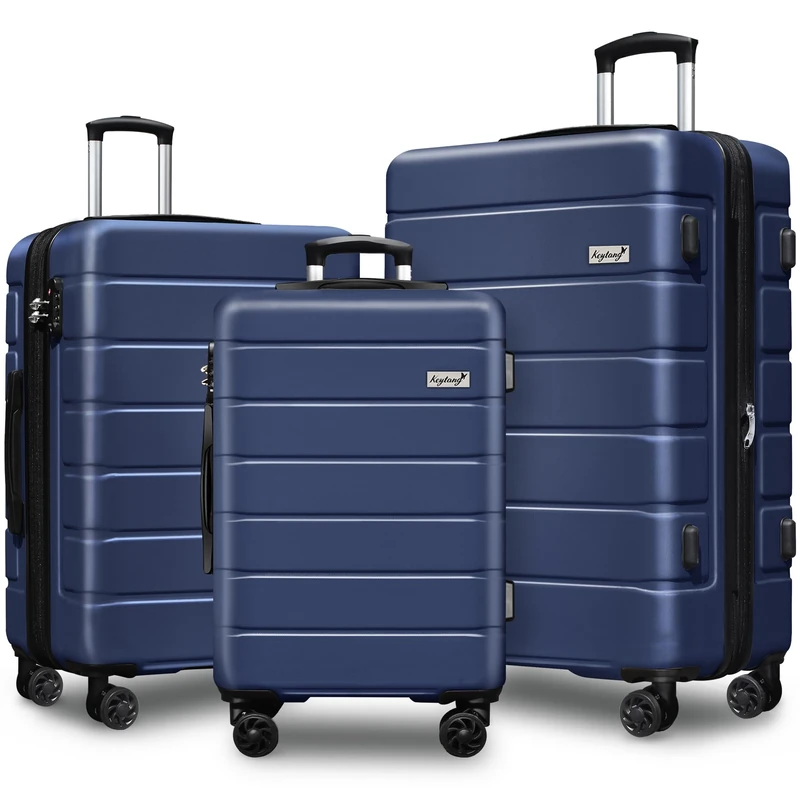 KEYTANG Explorer Lightweight Hardside Expandable Luggage Spinner Wheels Suitcase W/TSA Lock, Navy Blue, 3 Piece Set, Explorer Lightweight Hardside Expandable Luggage Spinner Wheels Suitcase W/Tsa Lock
