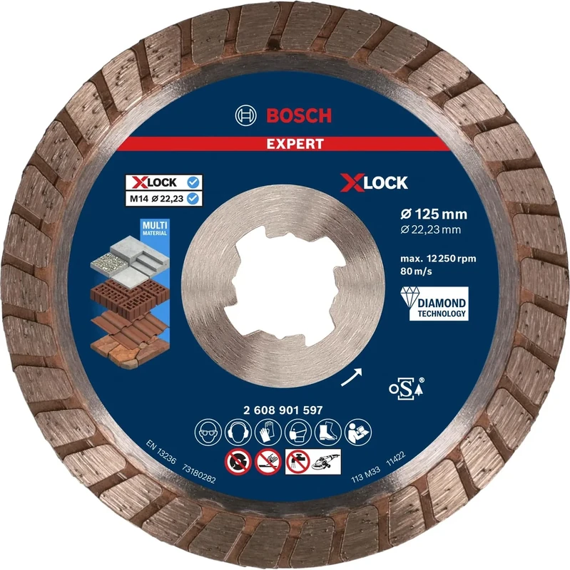 Bosch 1x EXPERT Multi Material turbo Diamond Cutting Disc (for Concrete, Brick, Ø 125 mm, Professional Accessory Small Angle Grinder)