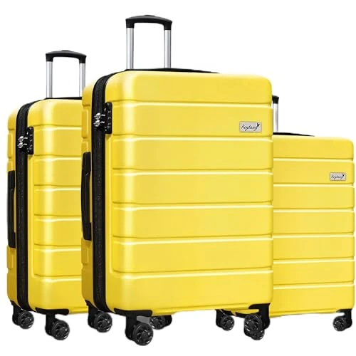 KEYTANG USA Lightweight Hardside Expandable Spinner Wheels Luggage Suitcase W/TSA Lock 3-Piece Set (20/24/28), Yellow, 20/24/28, Classic