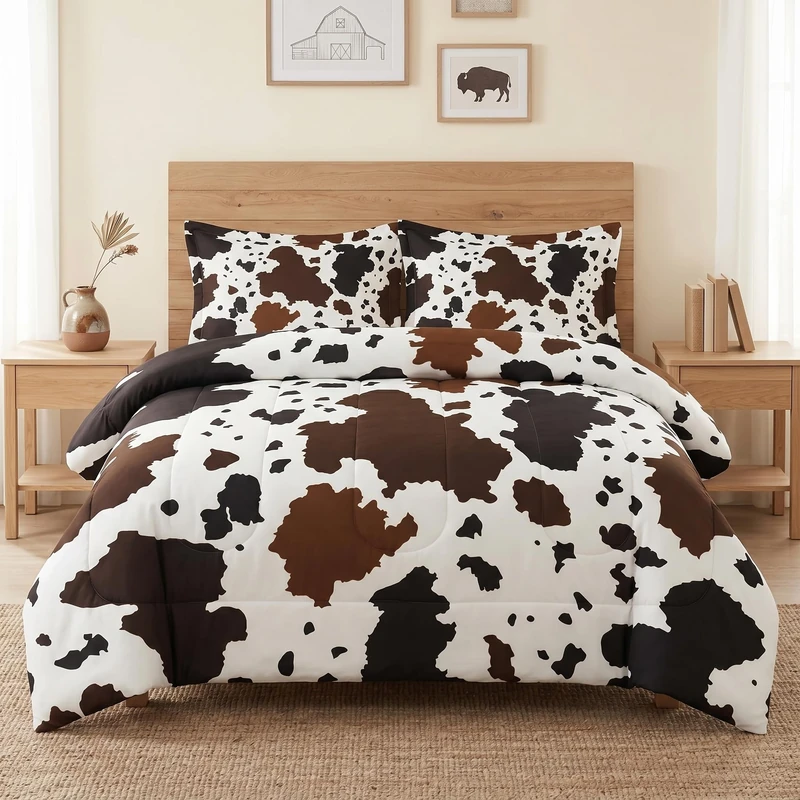 WeCozy Queen Comforter Set, 3 Pieces Vintage Cow Bedding Set