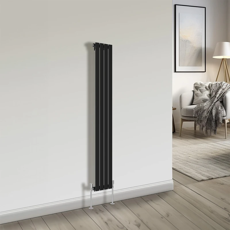 NRG Bathroom Radiator Black 1600x272mm Single Flat Panel for Living Room and Kitchen