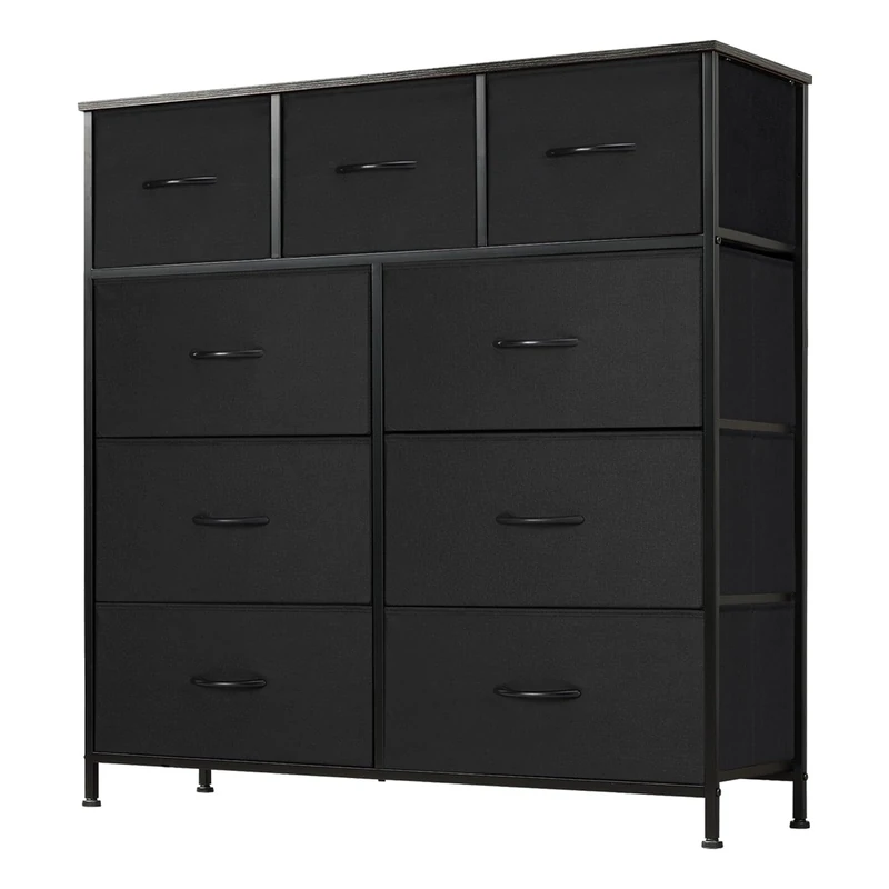 DUMOS Chest of Drawers - Chest of Drawers & Sideboards for Bedroom with 9 Drawers Fabric Chest of Drawers with Sturdy Steel Frame Ideal for Bedroom Living Room (Black) - Image 1