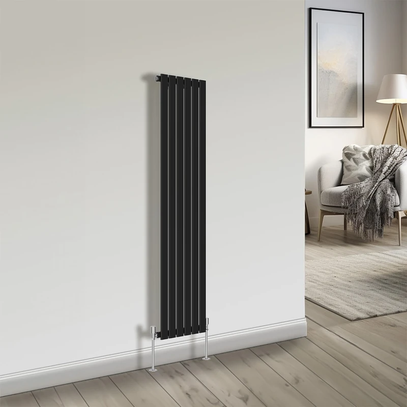 NRG Vertical Column Designer Radiator Flat Single Panel 1600x408mm Black
