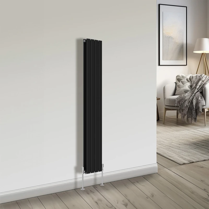 NRG 1600x272 Vertical Column Designer Radiator Black Double Flat Panel Bathroom Central Heating