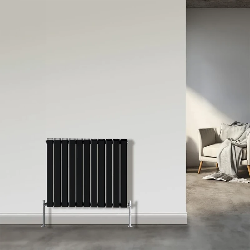 NRG Horizontal Column Designer Radiator Flat Double Panel 600x748mm Black